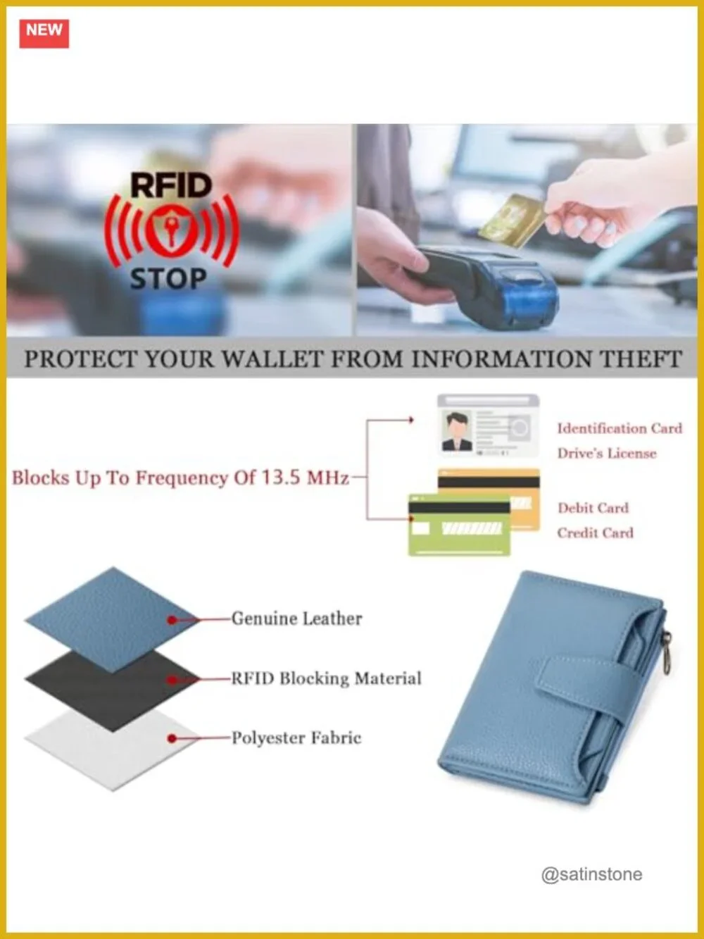 Women's RFID Blocking Leather Bifold Compact Wallet with Zipper Coin Pocket